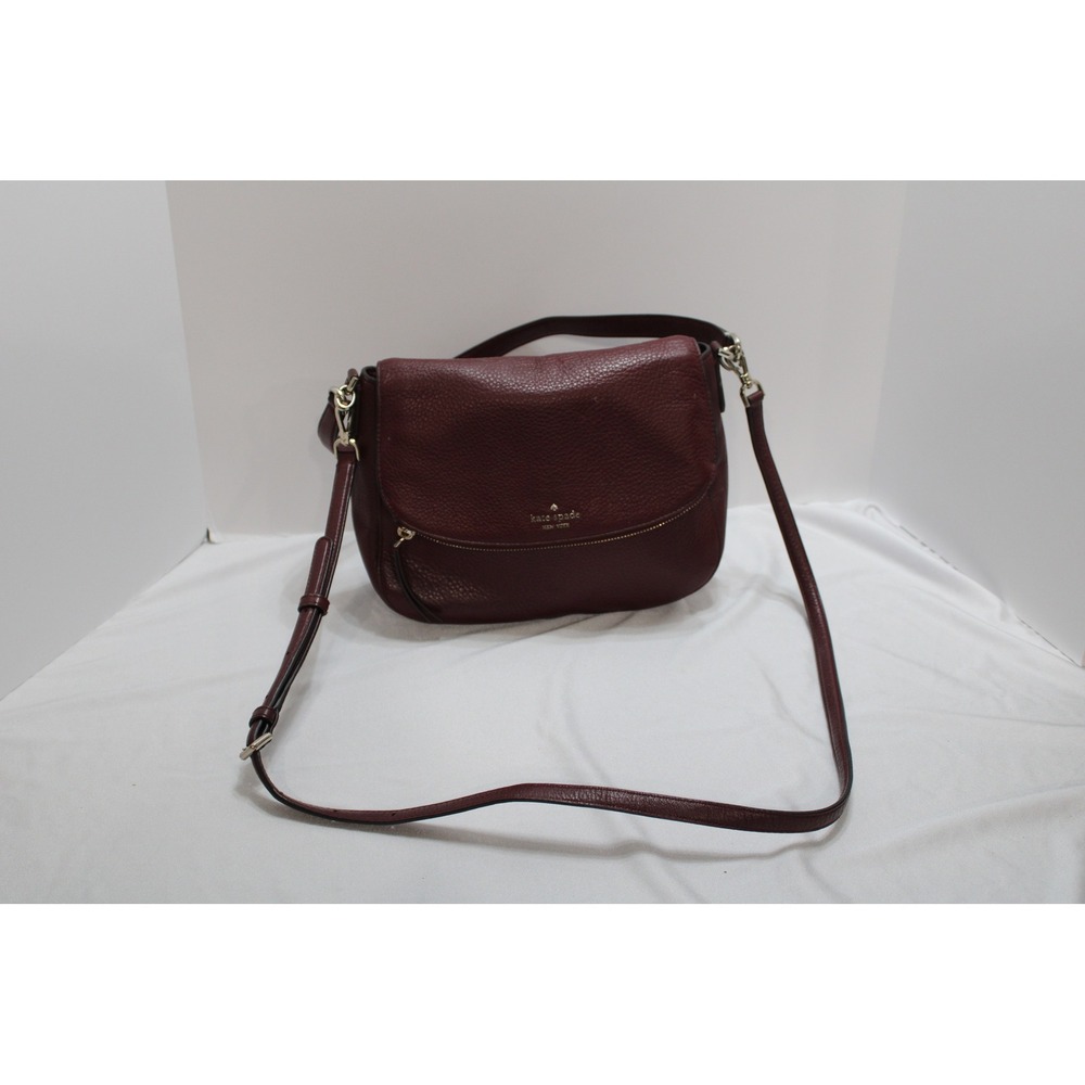 Kate Spade New York Burgundy Pebbled Leather Crossbody Bag Gold Hardware